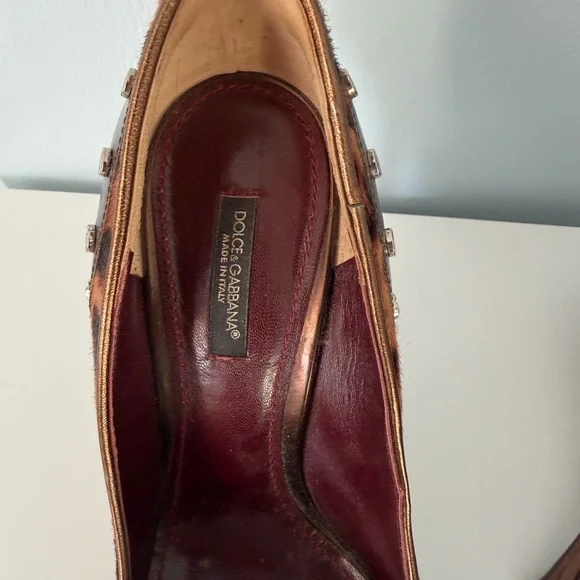 Dolce & Gabbana Leopard-Print Pointed Studded Pumps - Brown & Metallic - Picture 5 of 6